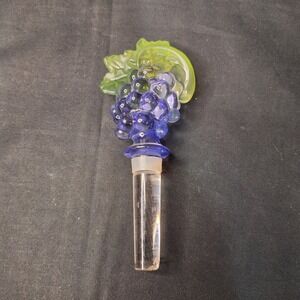 Vintage Decorative MIKASA Glass Purple / Green Grape Cluster Wine Bottle Stopper
